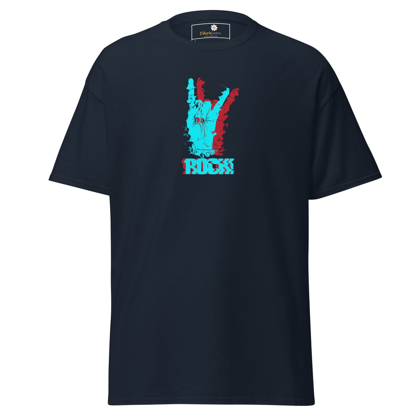 Navy blue T-shirt with Rock Hand graphic for Men and Women in size S to XL