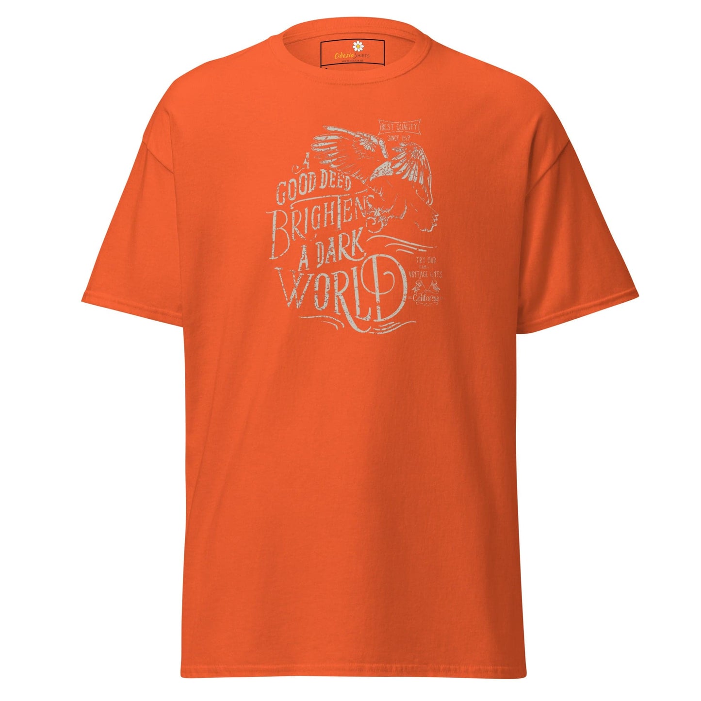 Orange T-shirt with graphic design for men and women in Sizes S to XL