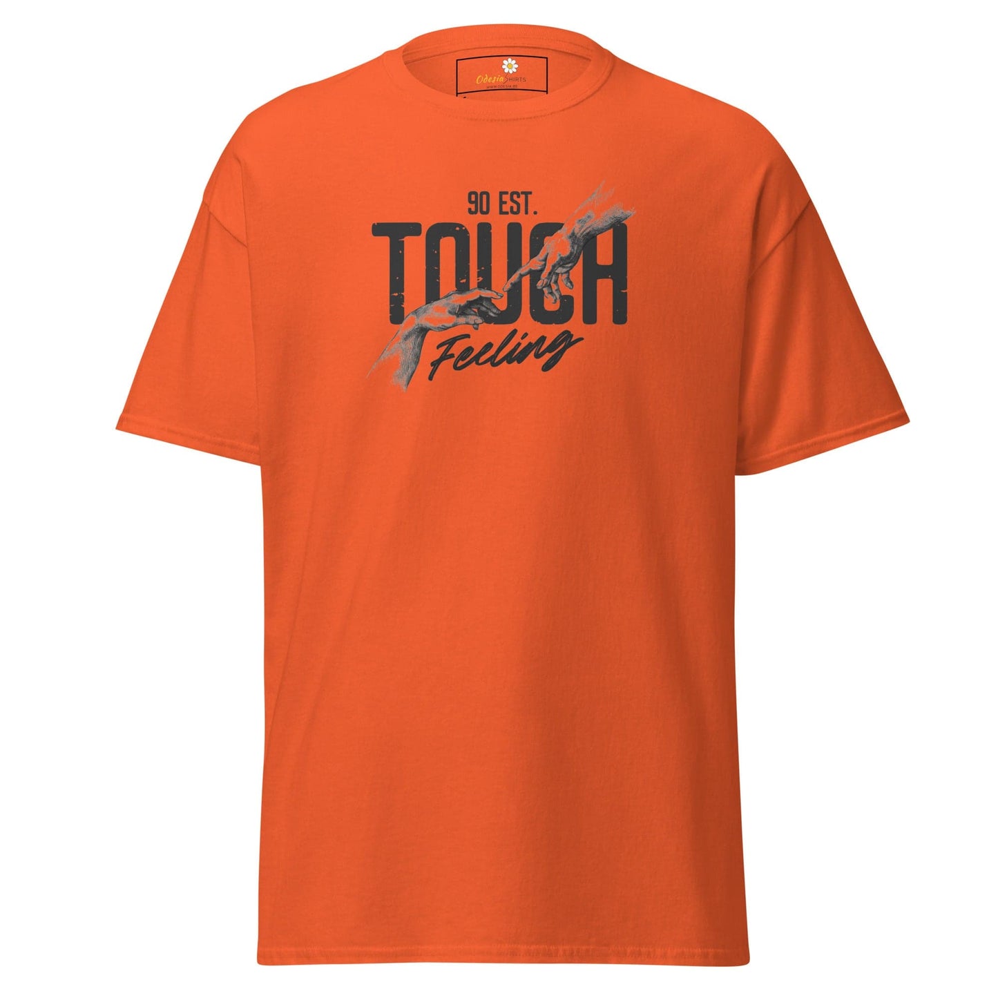 Orange graphic T-shirt for men and women in size S to XL, stylish casual wear