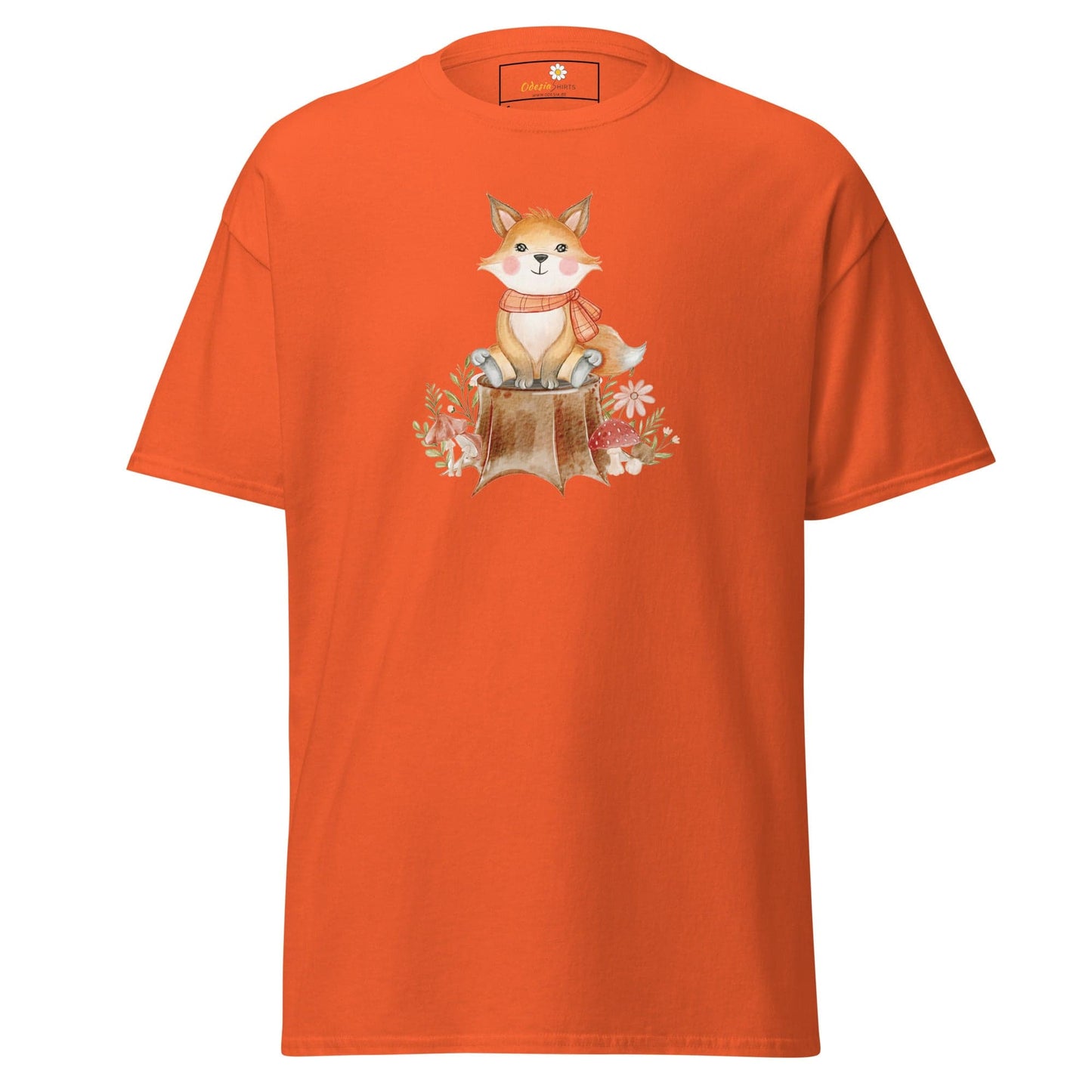 UNisex classic t-shirt - DRAWING FOX ON WOOD - REGULAR - Orange / S