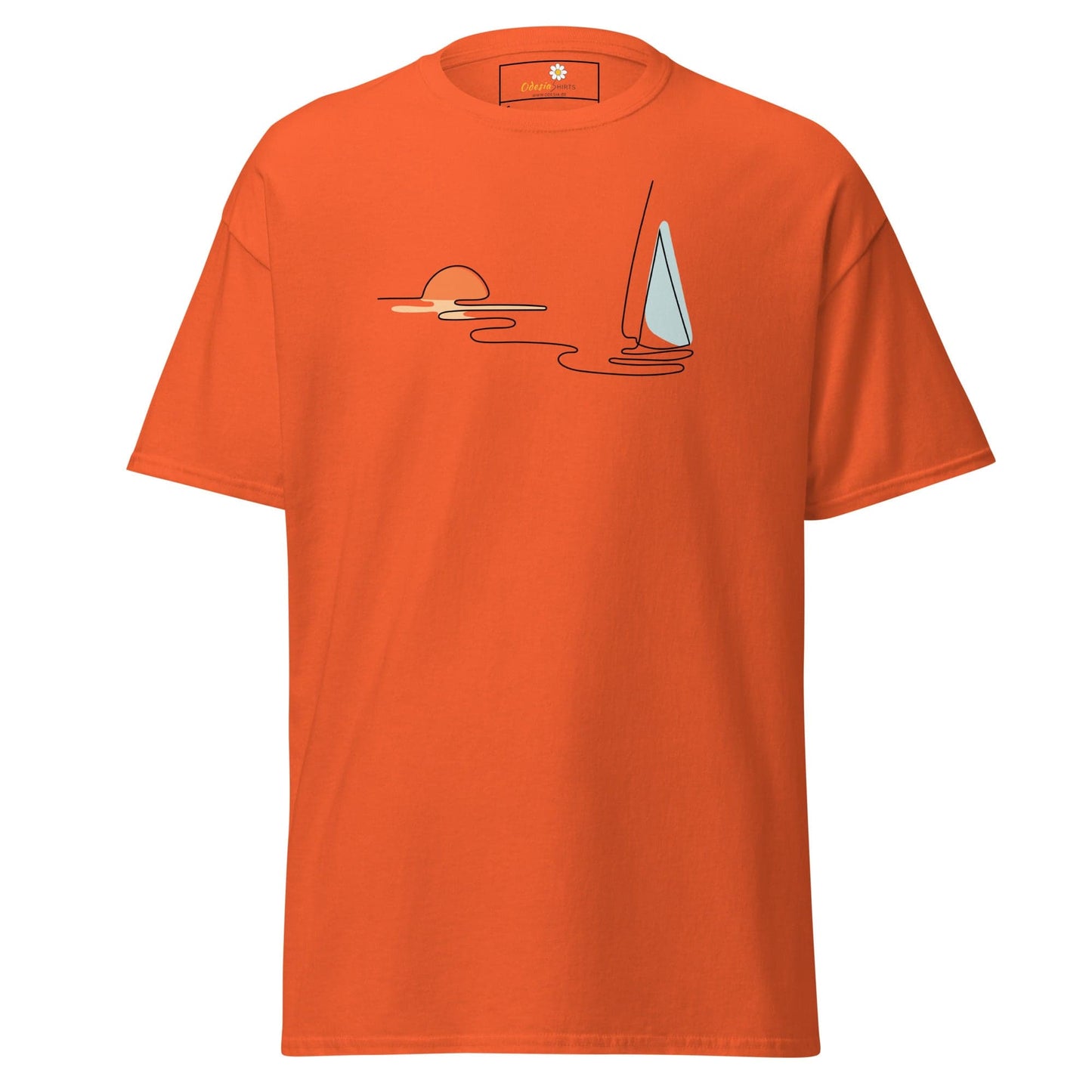 Unisex classic t-shirt - DRAWING LINE SUNSET BOAT - REGULAR - Orange / S