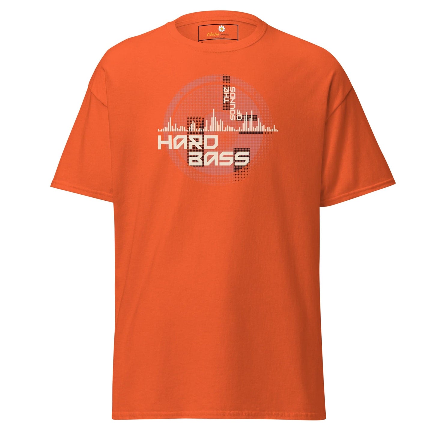 Orange T-shirt with graphic design for Men and Women available in size S to XL