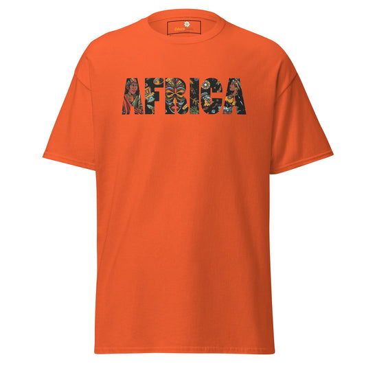 Orange T-shirt with AFRICA graphic, available in S to XL for men and women