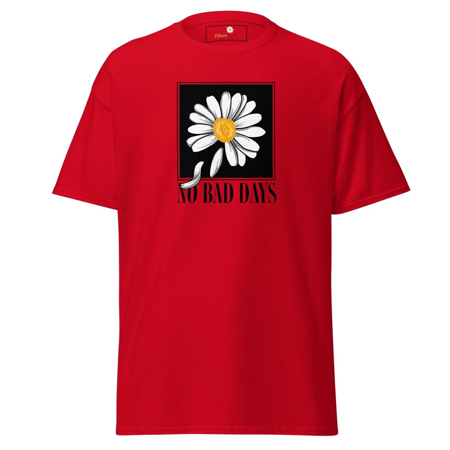 Red T-shirt with daisy graphic from T-SHIRT DESIGN TEE for Men and Women in S to XL