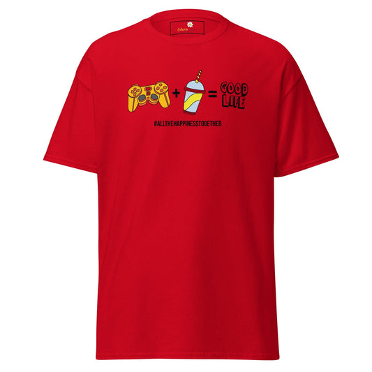 Red T-shirt with gaming and drink graphic from T-SHIRT DESIGN TEE for men and women