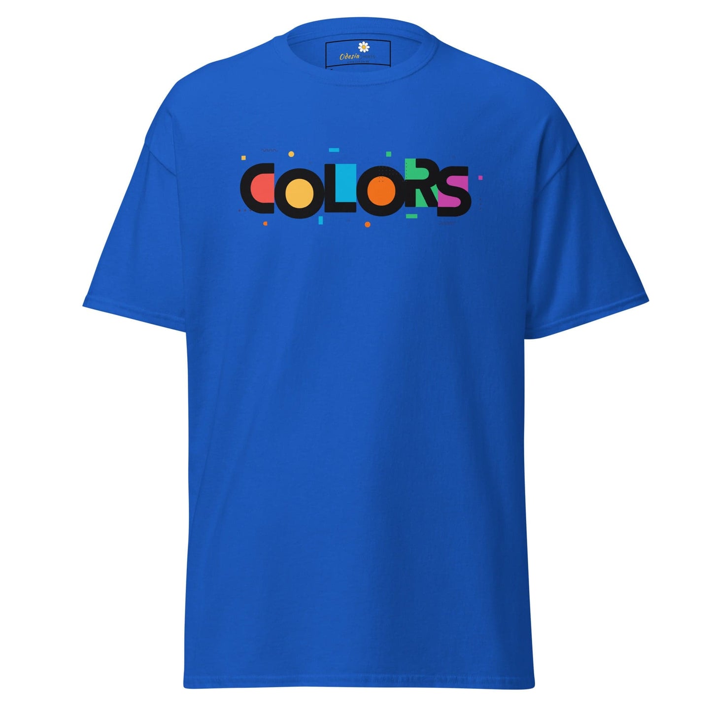 Blue T-shirt with COLORS text from T-SHIRT DESIGN TEE for Men and Women, S to XL