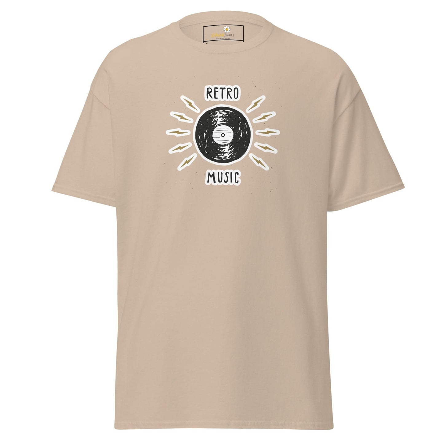 Beige T-shirt with retro music design for men and women in sizes S to XL