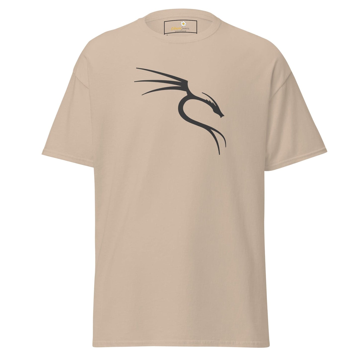 Beige T-Shirt with Black Dragon Design for Men and Women, Sizes S to XL