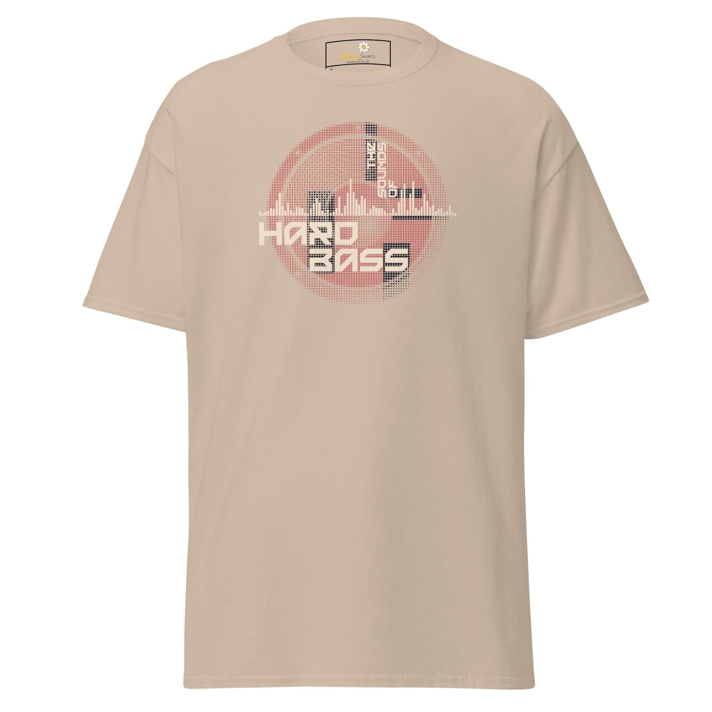 Beige t-shirt with graphic design for men and women available in sizes S to XL