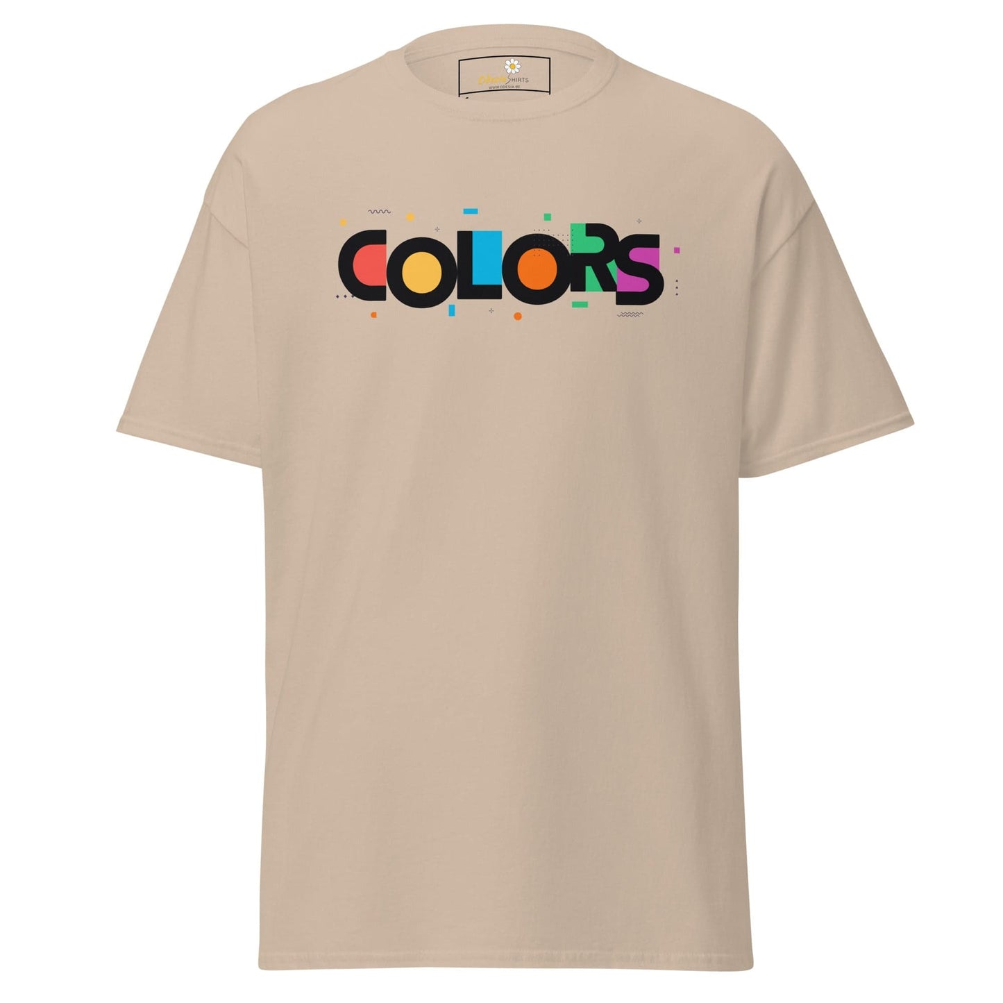 Beige T-shirt with COLORS graphic for Men and Women available in sizes S to XL