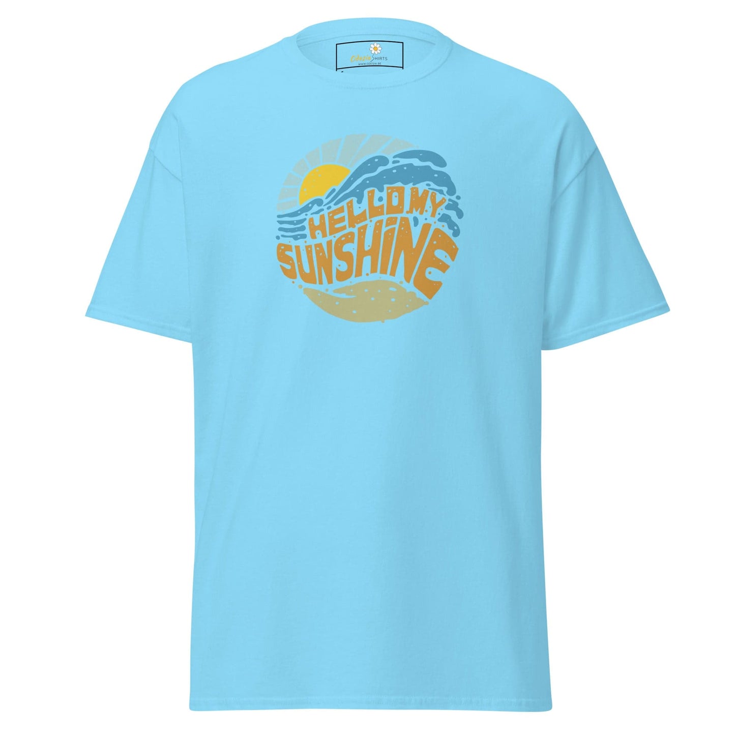 Light blue T-shirt with Hello My Sunshine graphic from T-SHIRT DESIGN TEE for Men and Women