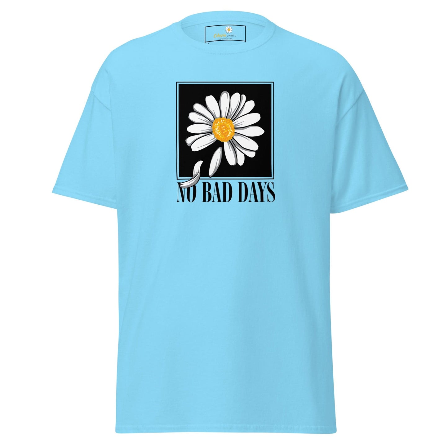 Light blue T-shirt with daisy graphic from T-SHIRT DESIGN TEE for Men and Women