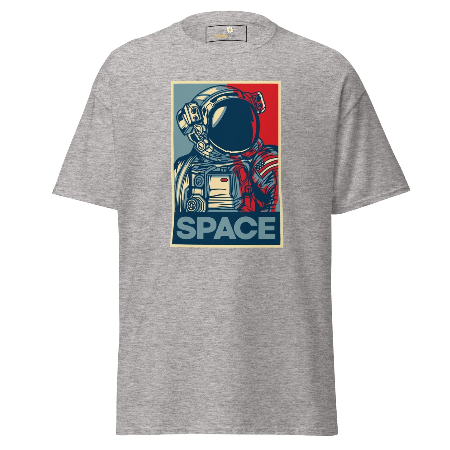 Gray T-shirt with astronaut graphic in men’s and women’s sizes S to XL
