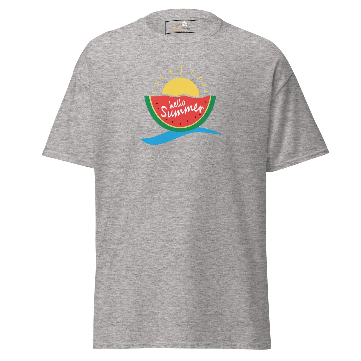 Gray T-shirt with watermelon design from T-SHIRT DESIGN TEE for Men and Women size S to XL