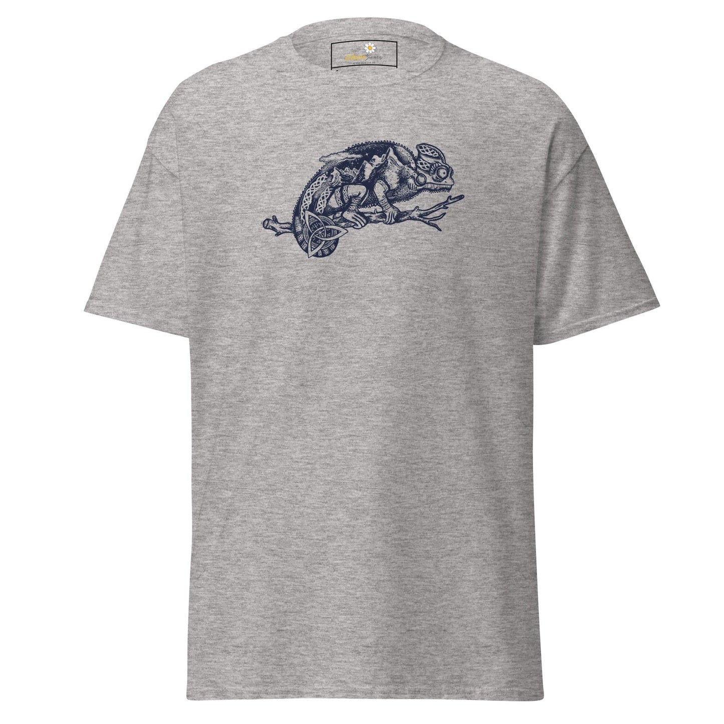 Gray T-shirt with chameleon graphic from T-SHIRT DESIGN TEE for Men and Women