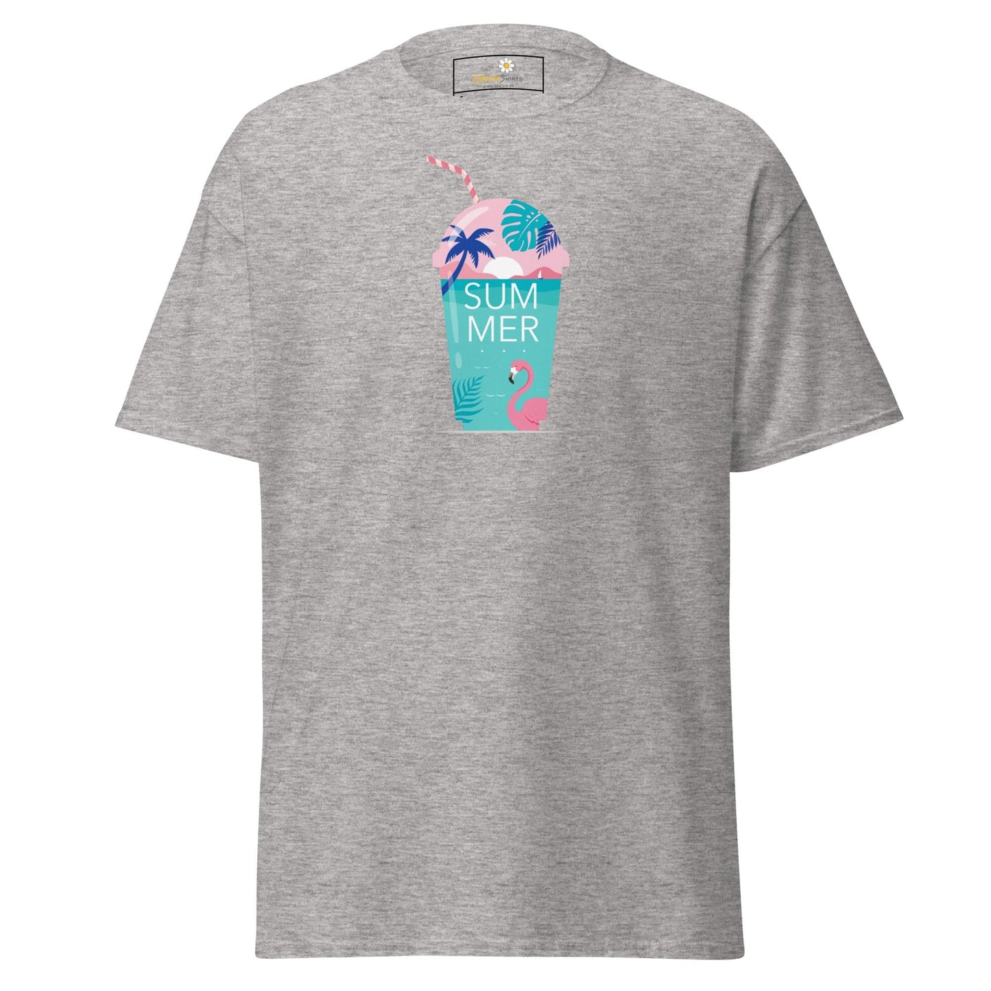 Gray T-shirt with summer drink graphic for Men and Women sizes S through XL