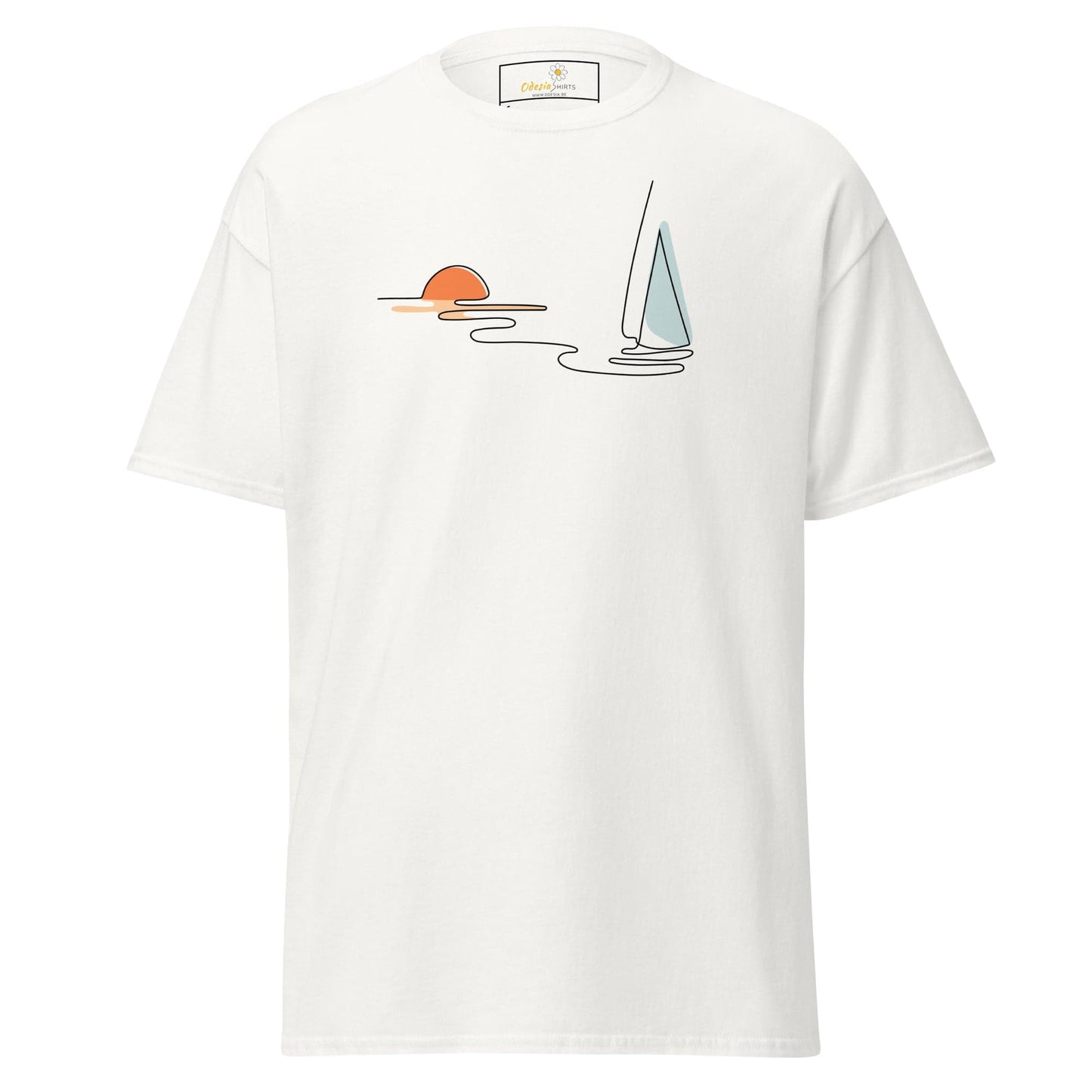 Unisex classic t-shirt - DRAWING LINE SUNSET BOAT - REGULAR - White / S
