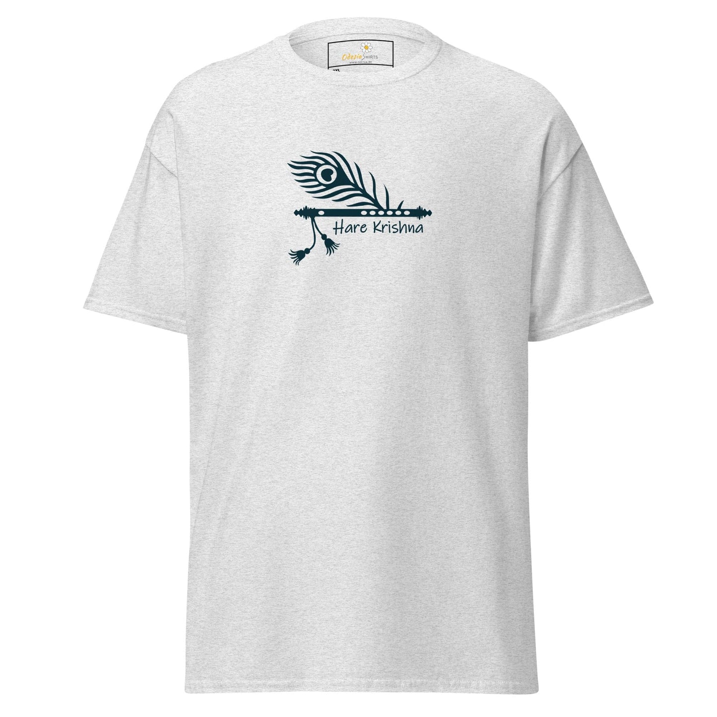 White T-shirt with peacock feather and flute arts for Men and Women in size 2XL to 5XL