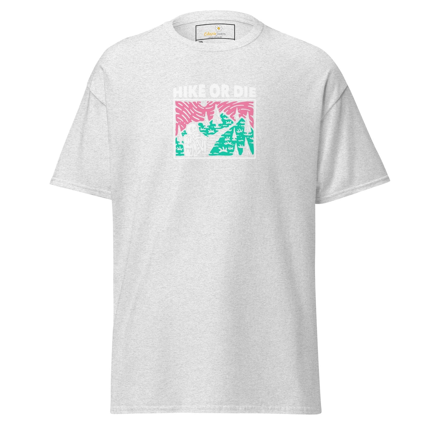 White t-shirt with graphic.