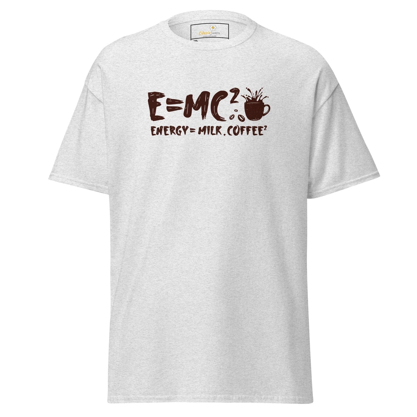 White t-shirt with a coffee-themed equation.