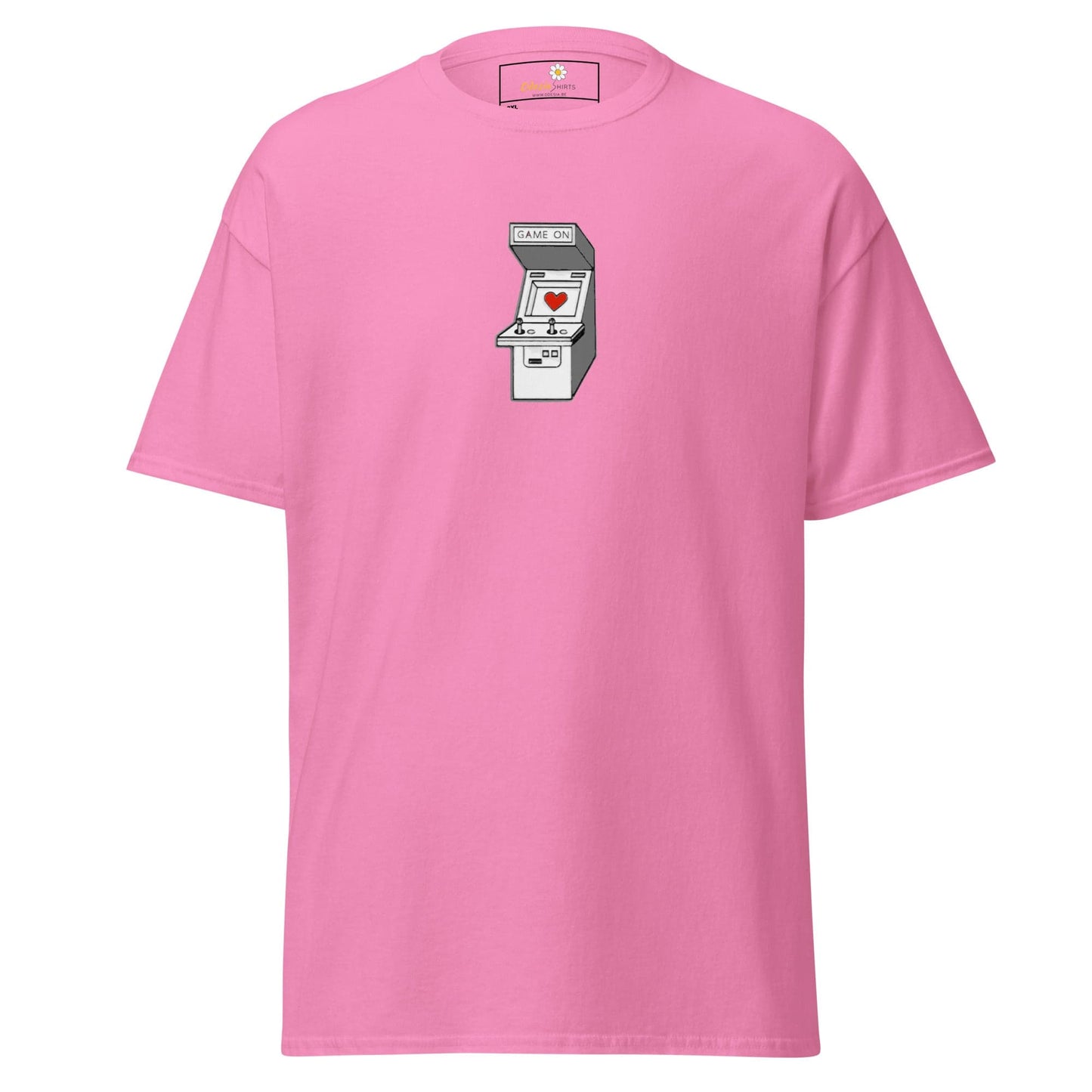 Pink T-shirt with arcade game graphic for Men and Women available in 2XL to 5XL sizes