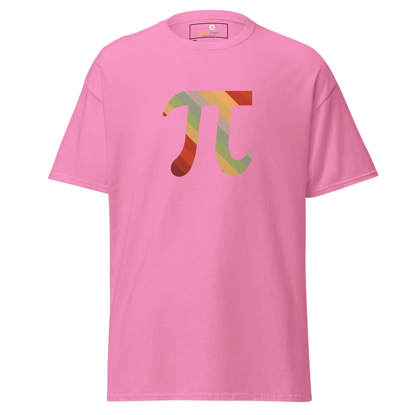 Pink T-shirt with Pi symbol, designed for Men and Women in 2XL to 5XL sizes