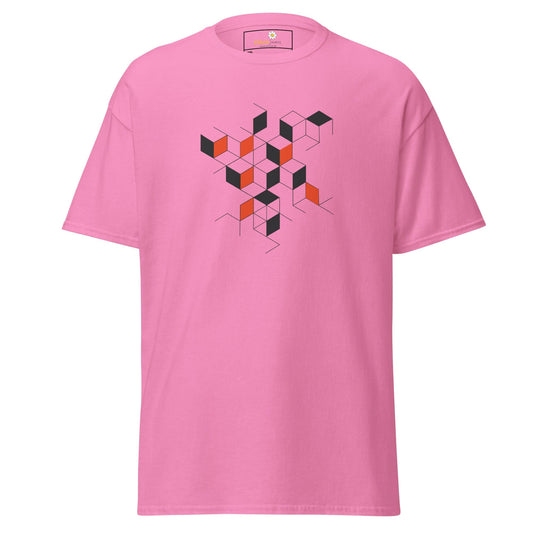 Pink T-shirt with geometric cube design from T-SHIRT DESIGN TEE for MEN and WOMEN