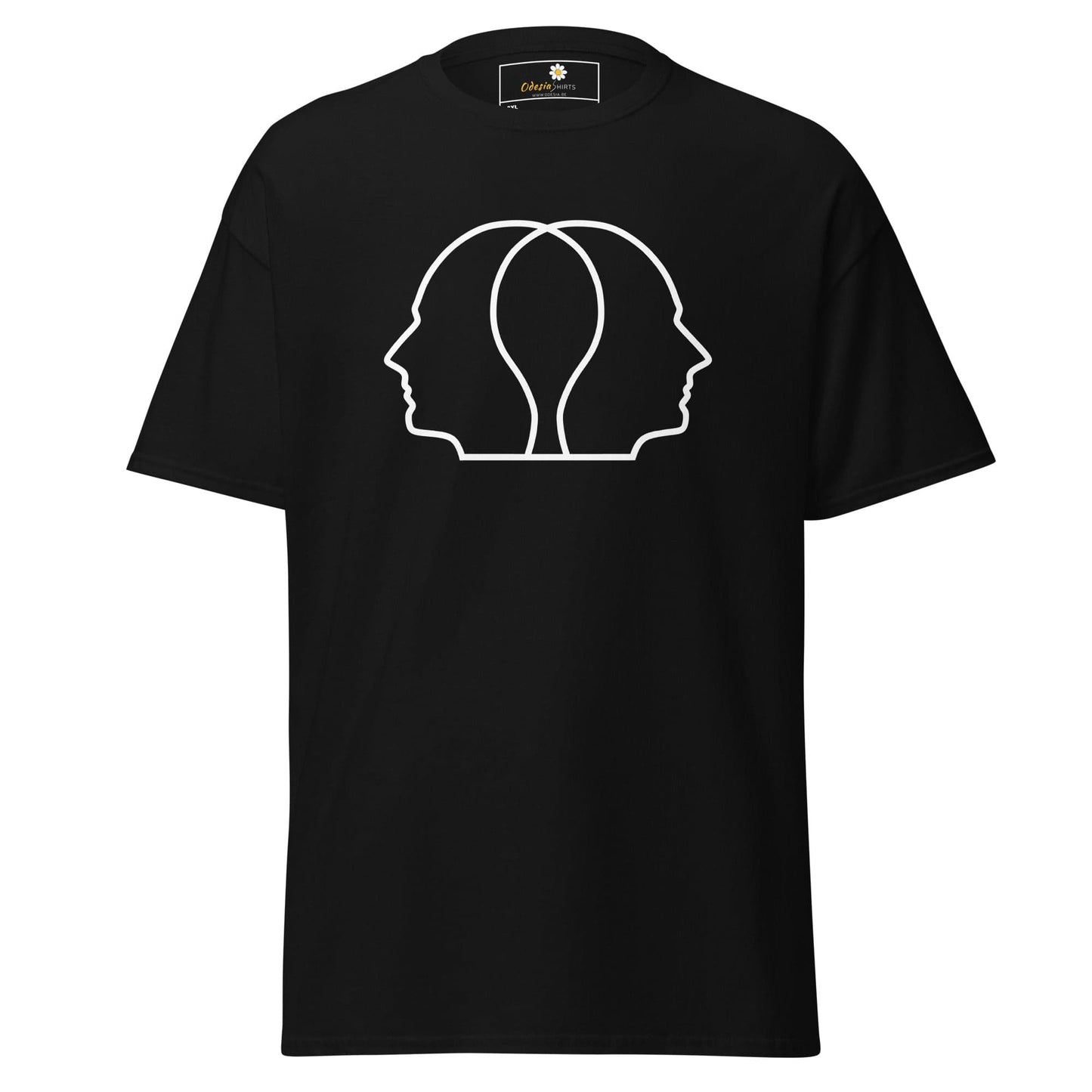 Black T-shirt featuring a white head graphic for men and women in 2XL to 5XL sizes