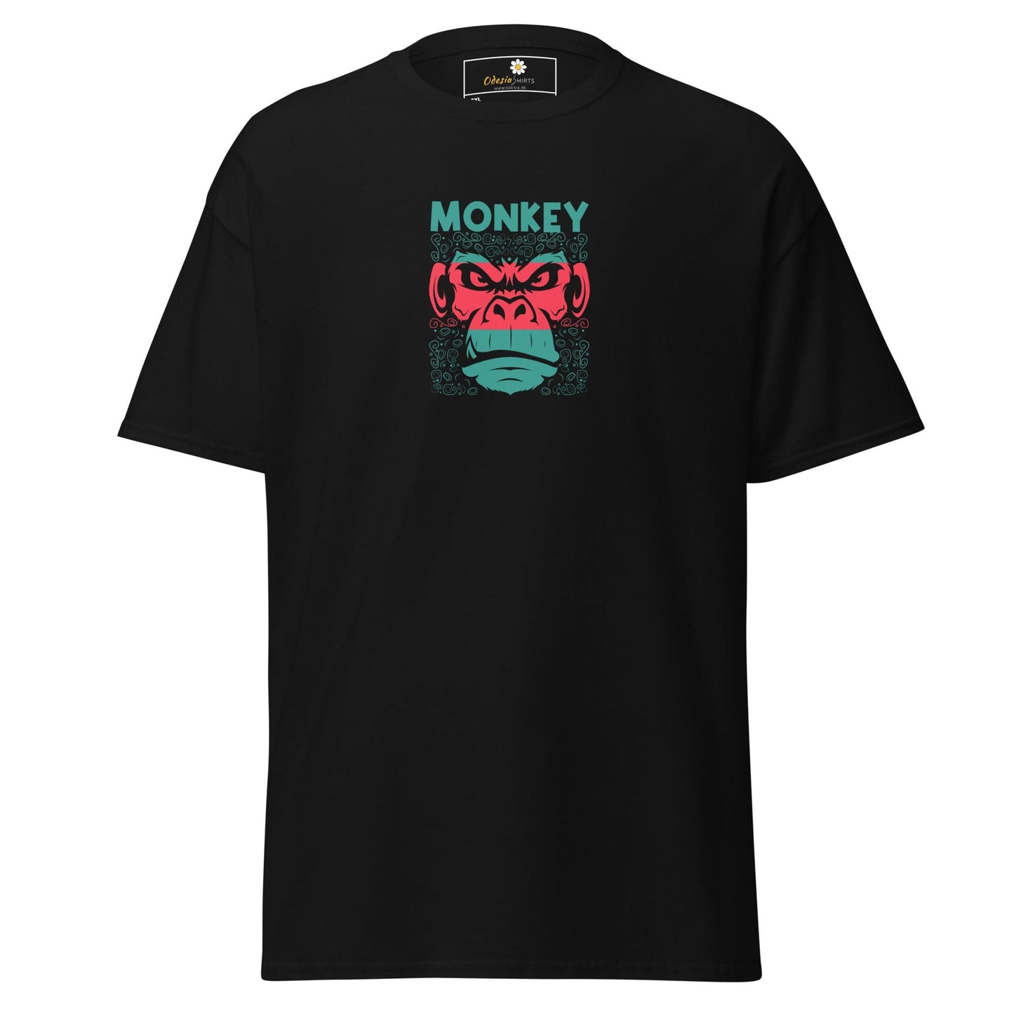 Black t-shirt with a monkey graphic from the T-Shirt Design Tee Men Women collection in 2XL to 5XL