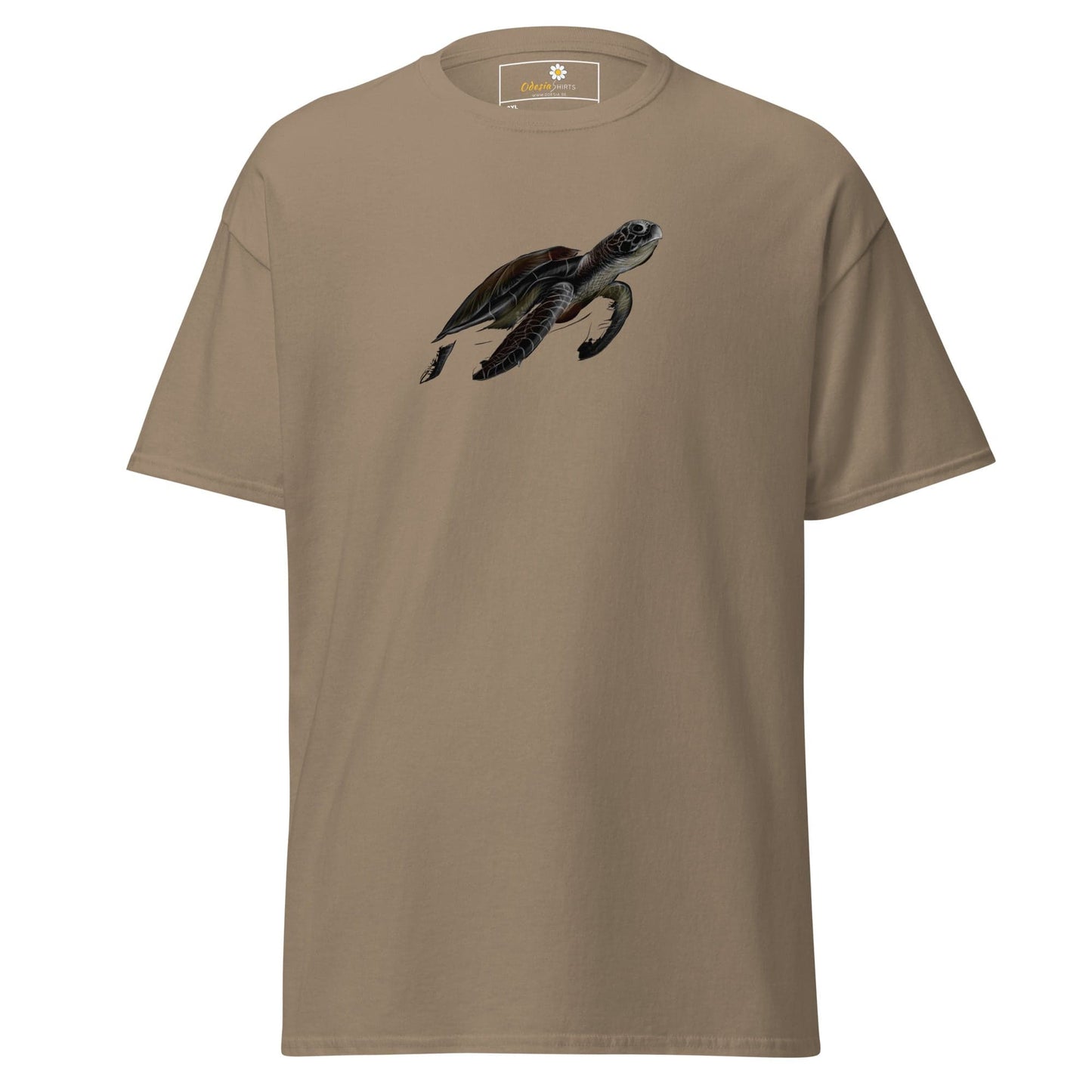 Khaki T-shirt with turtle graphic from T-SHIRT DESIGN TEE for men and women in 2XL to 5XL