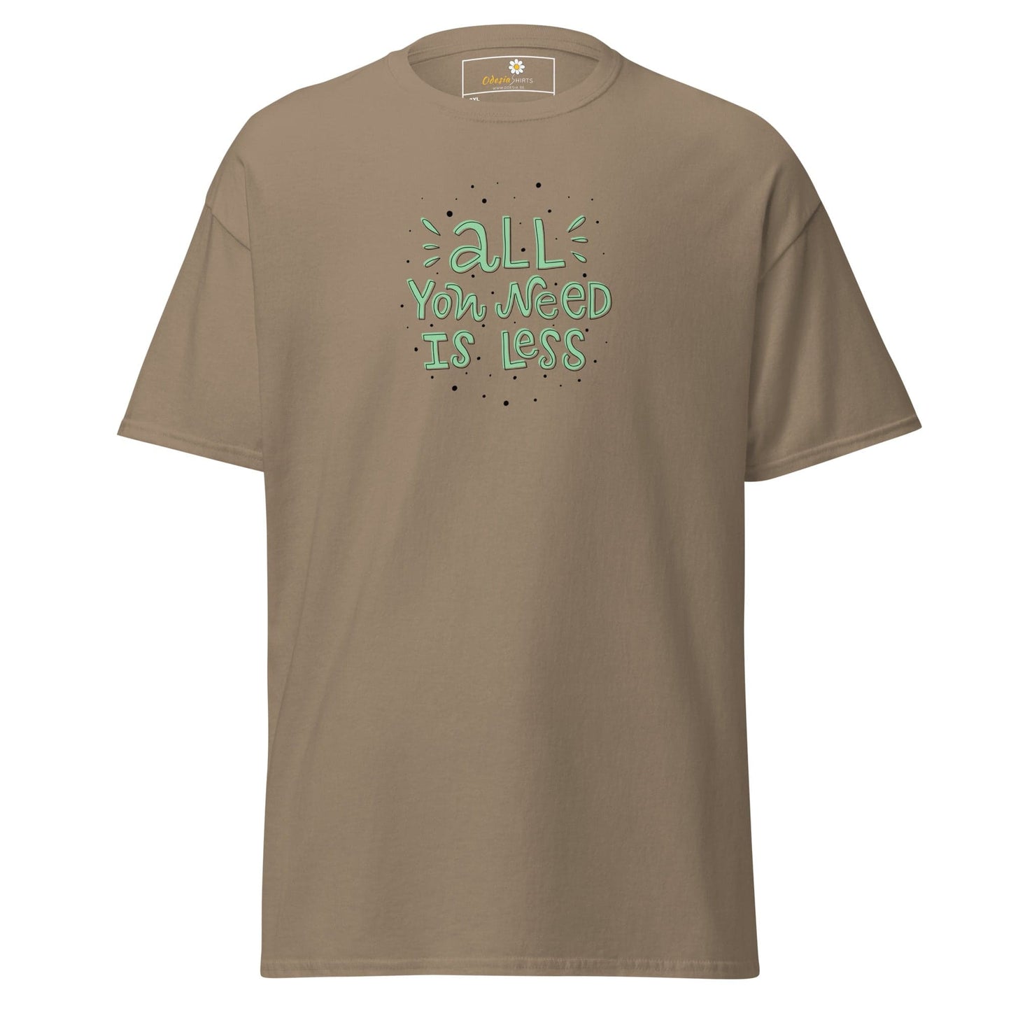 Khaki T-shirt with green text design for Men and Women in sizes 2XL to 5XL