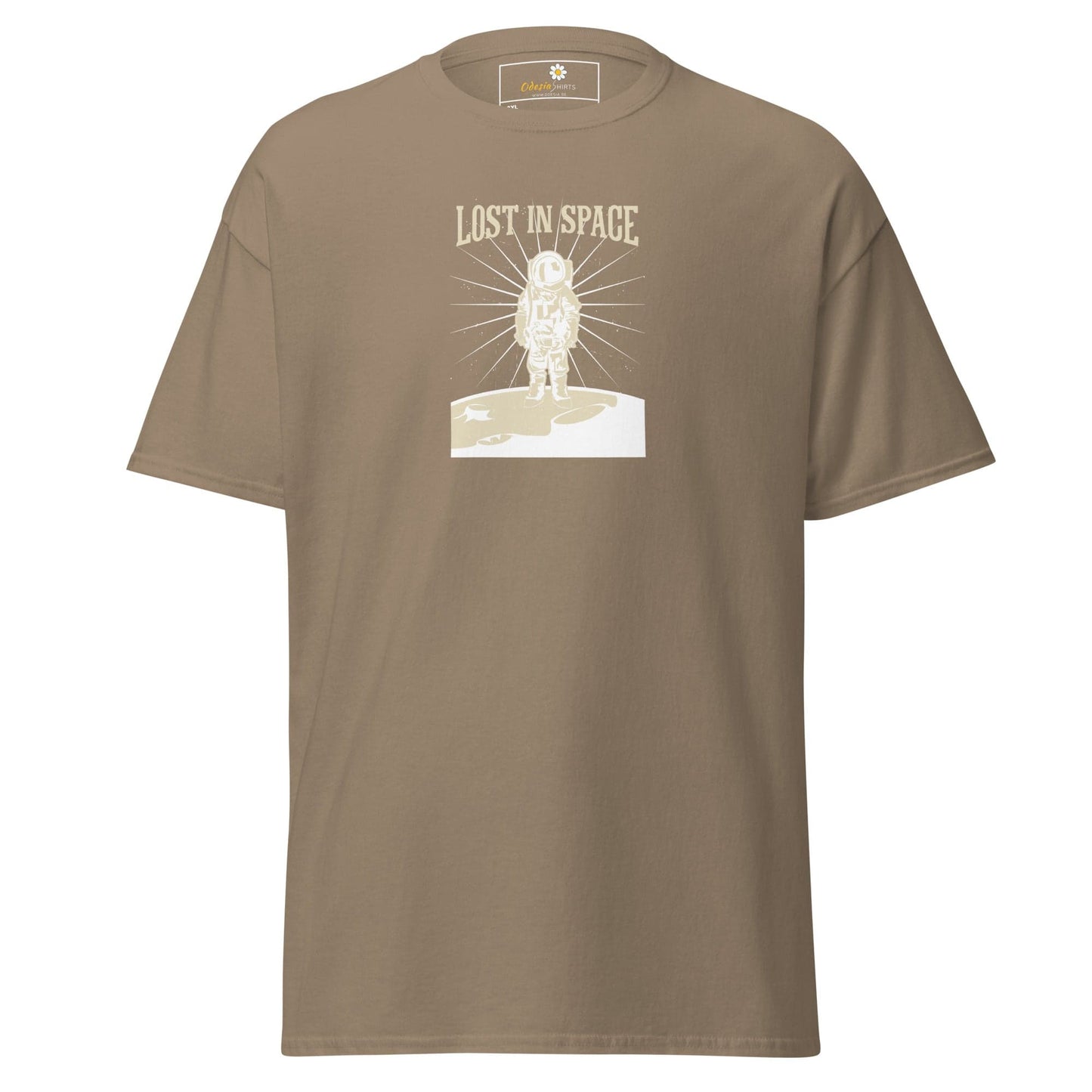 Khaki T-shirt with astronaut graphic for men and women in sizes 2XL to 5XL