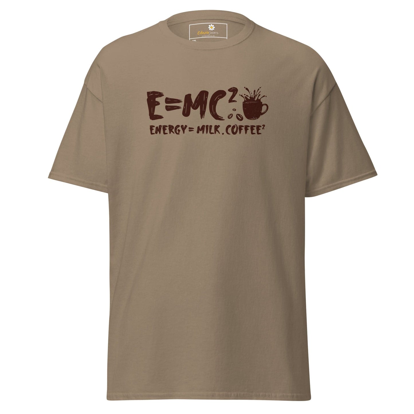 Khaki t-shirt with a coffee-themed equation.