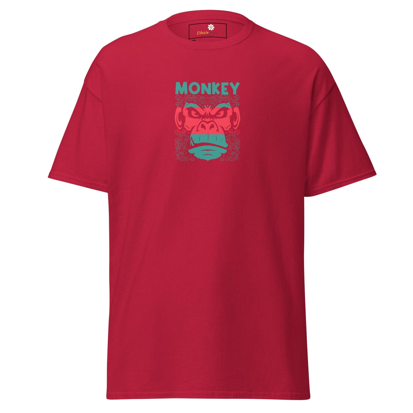 Red T-shirt with a monkey graphic from T-SHIRT DESIGN TEE for Men and Women in 2XL to 5XL