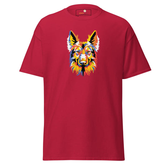 Red T-shirt with colorful dog graphic for Men and Women in 2XL to 5XL sizes