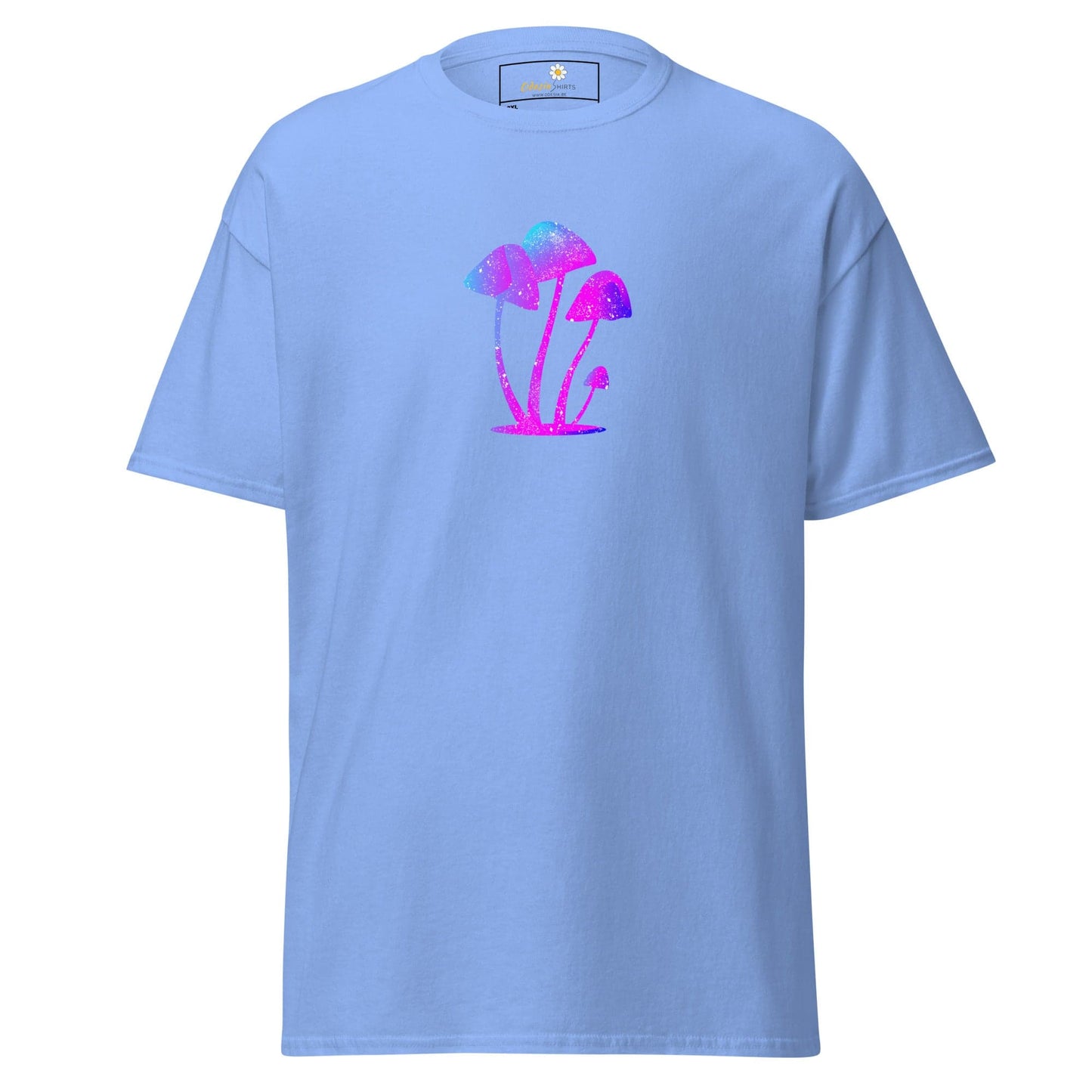 Light blue t-shirt with mushroom design.