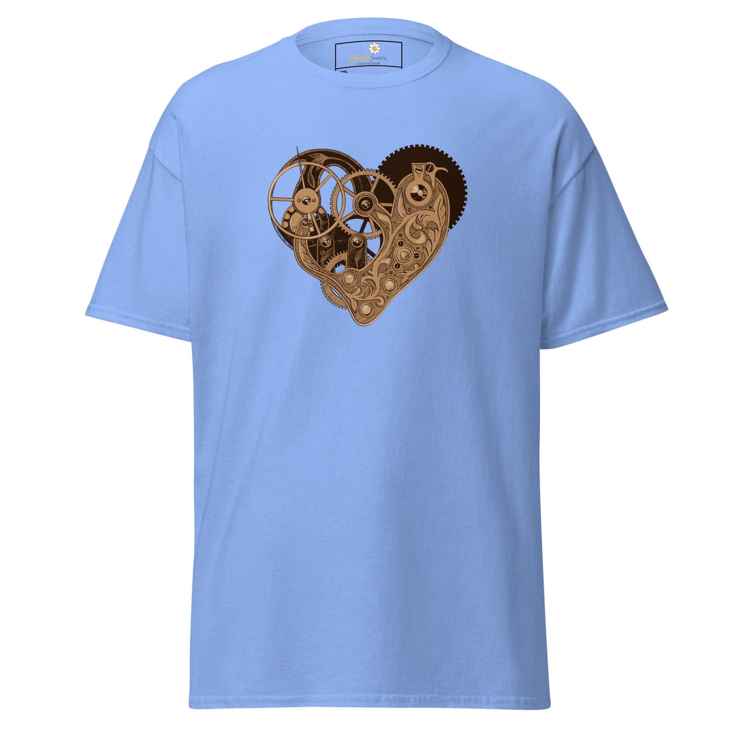 Light blue T-shirt with steampunk heart design for men and women in sizes 2XL to 5XL