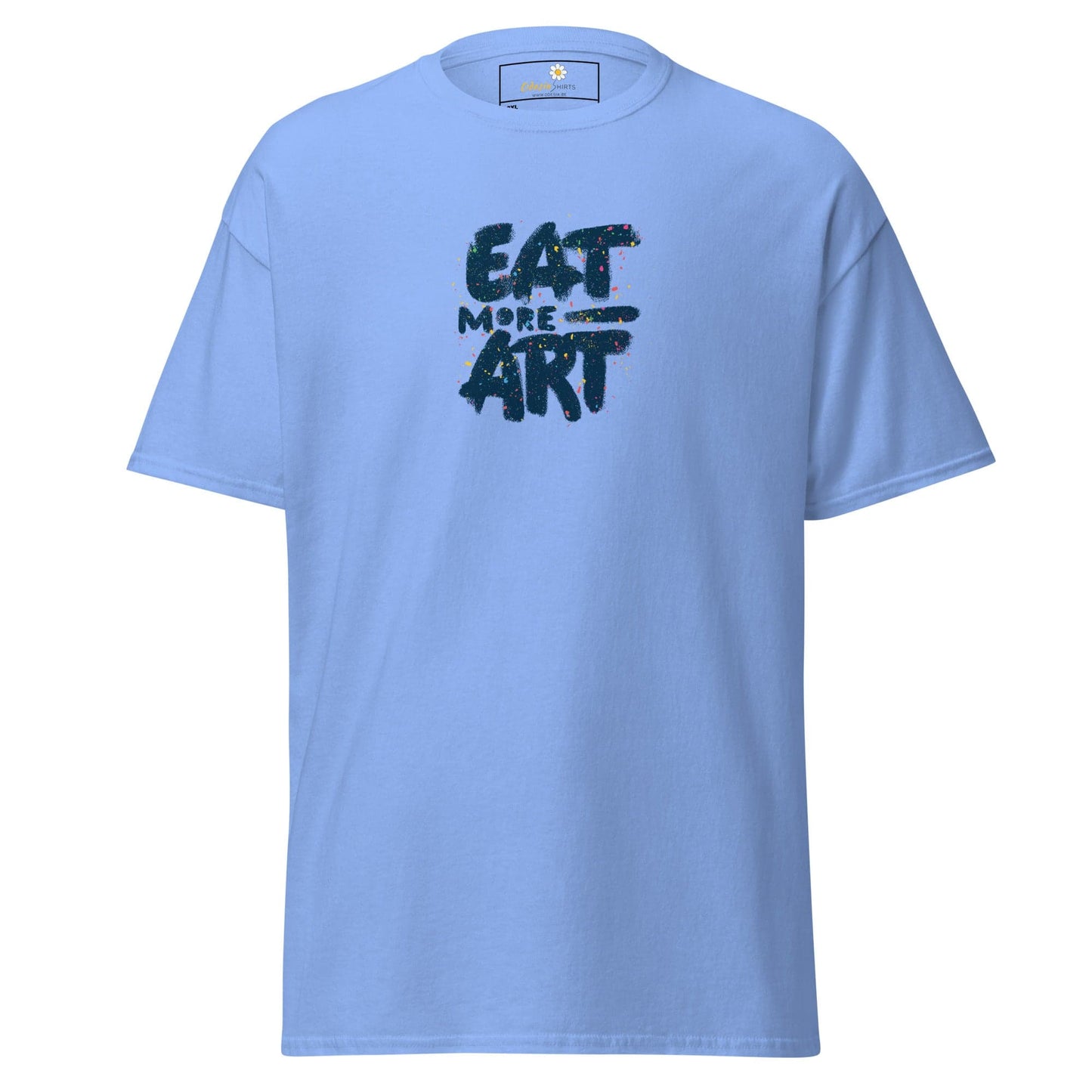 Light blue T-Shirt with Eat More Art text for Men and Women in 2XL to 5XL sizes