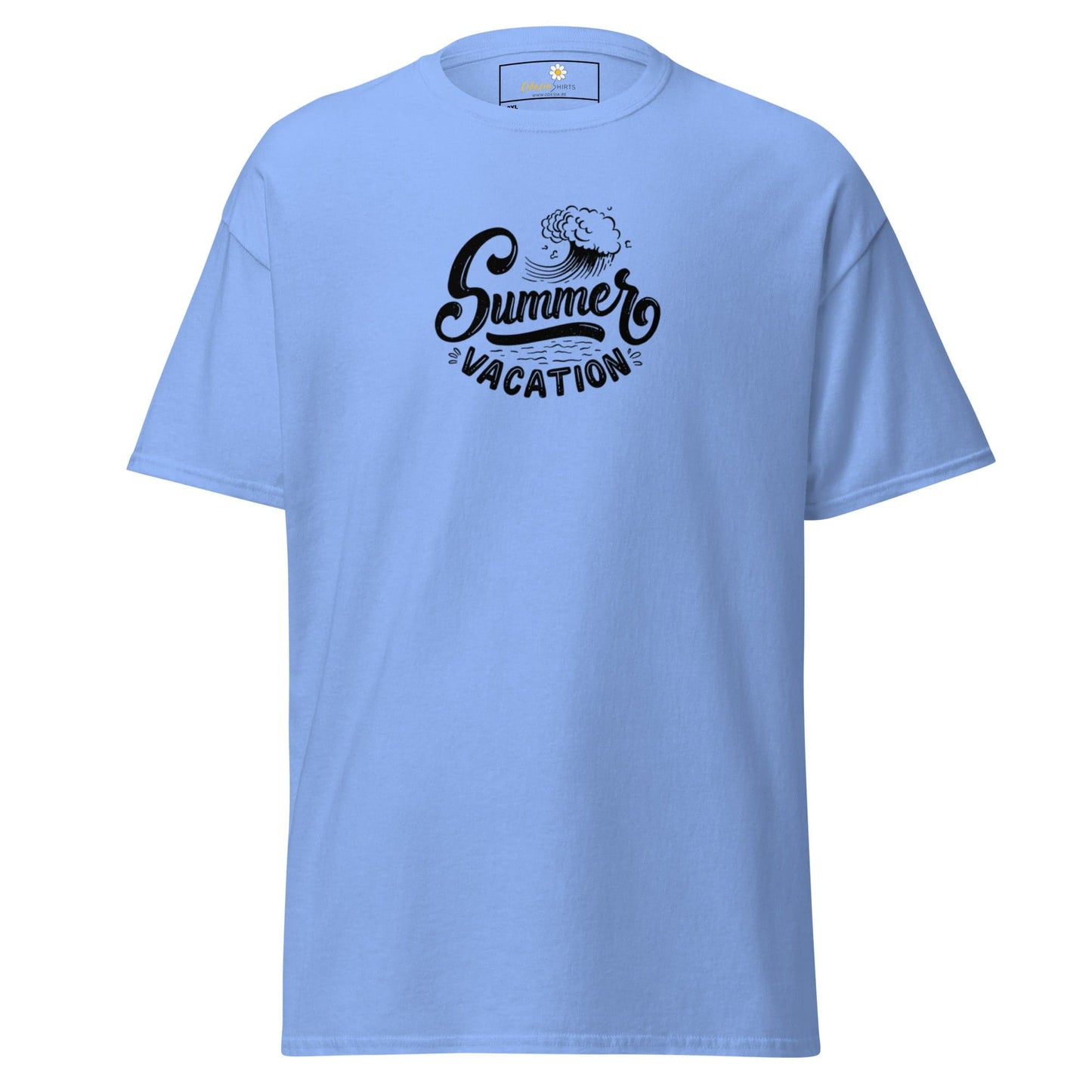 Light blue T-shirts with Summer Vacation graphic for Men and Women in 2XL to 5XL sizes