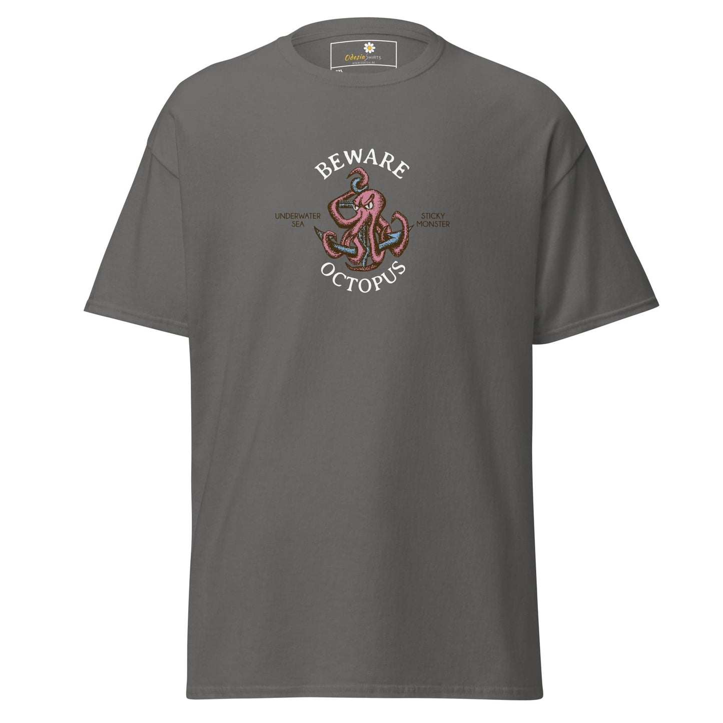 Gray T-shirt with octopus and anchor graphic for Men and Women in sizes 2XL to 5XL