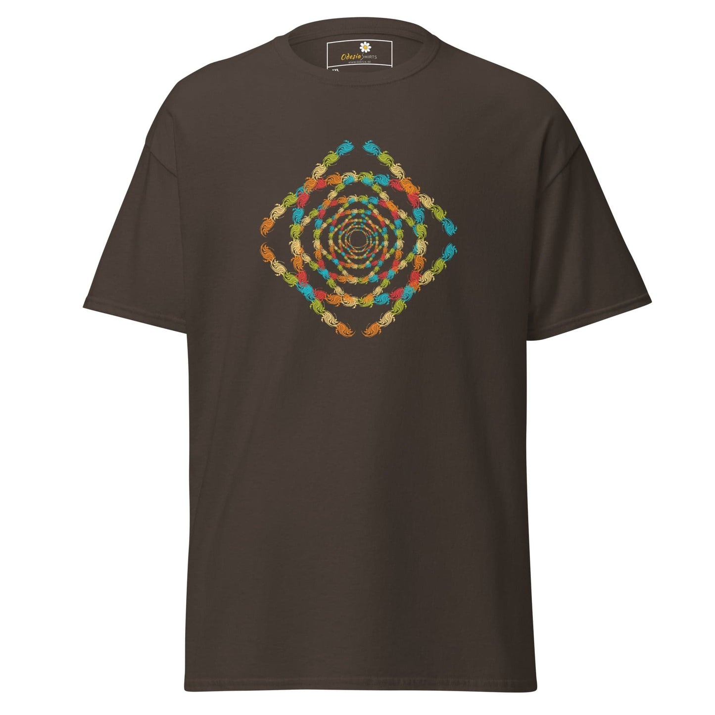 Brown T-shirt with colorful square pattern for Men and Women in 2XL to 5XL sizes