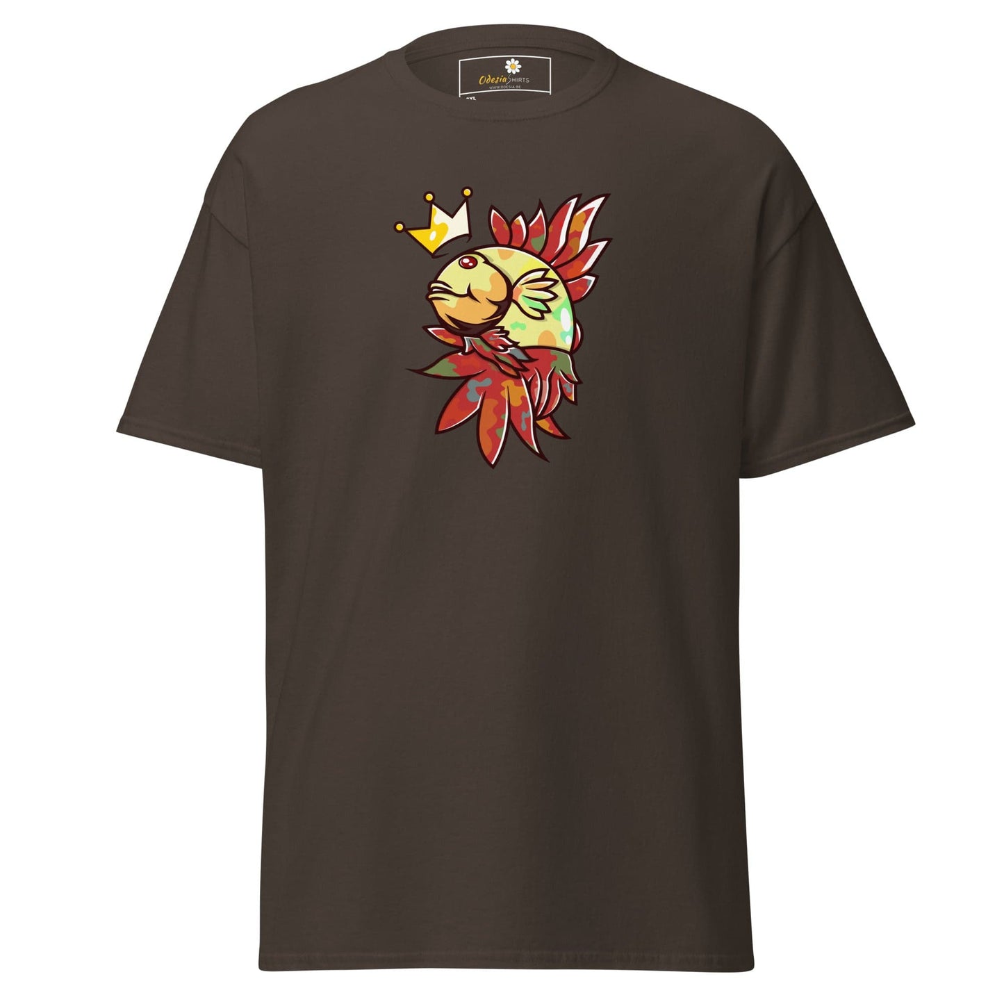 Brown T-shirt with fish graphic from T-SHIRT DESIGN TEE for Men and Women in 2XL to 5XL