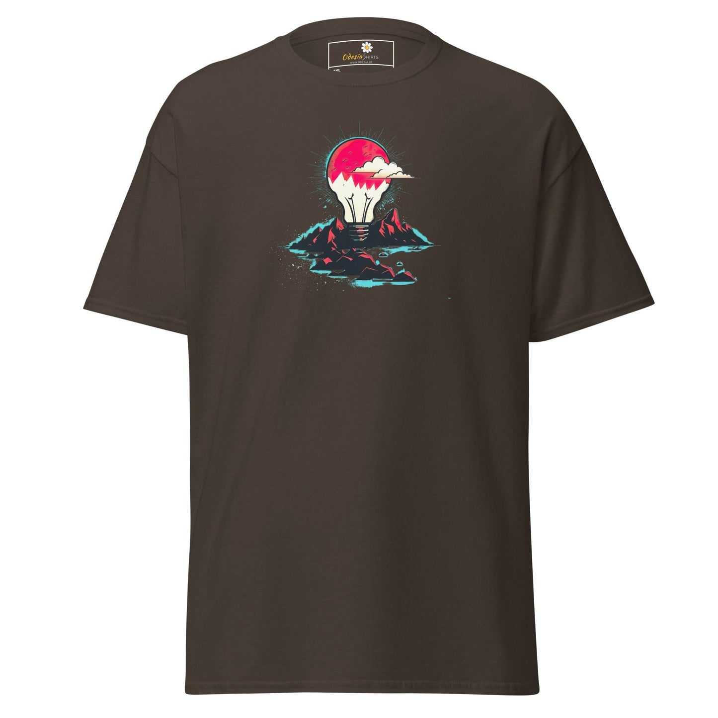Brown T-shirt with lightbulb graphic for Men and Women in sizes 2XL to 5XL