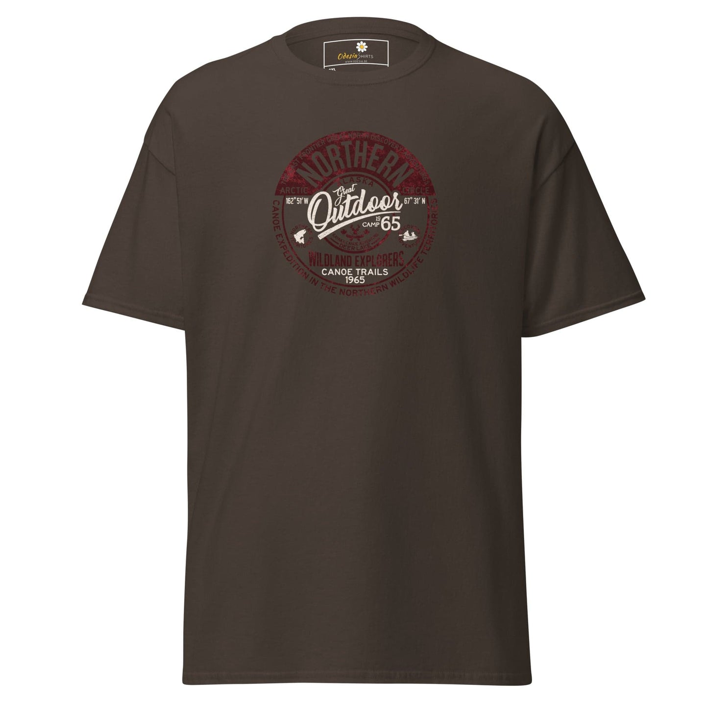 Brown graphic t-shirt.