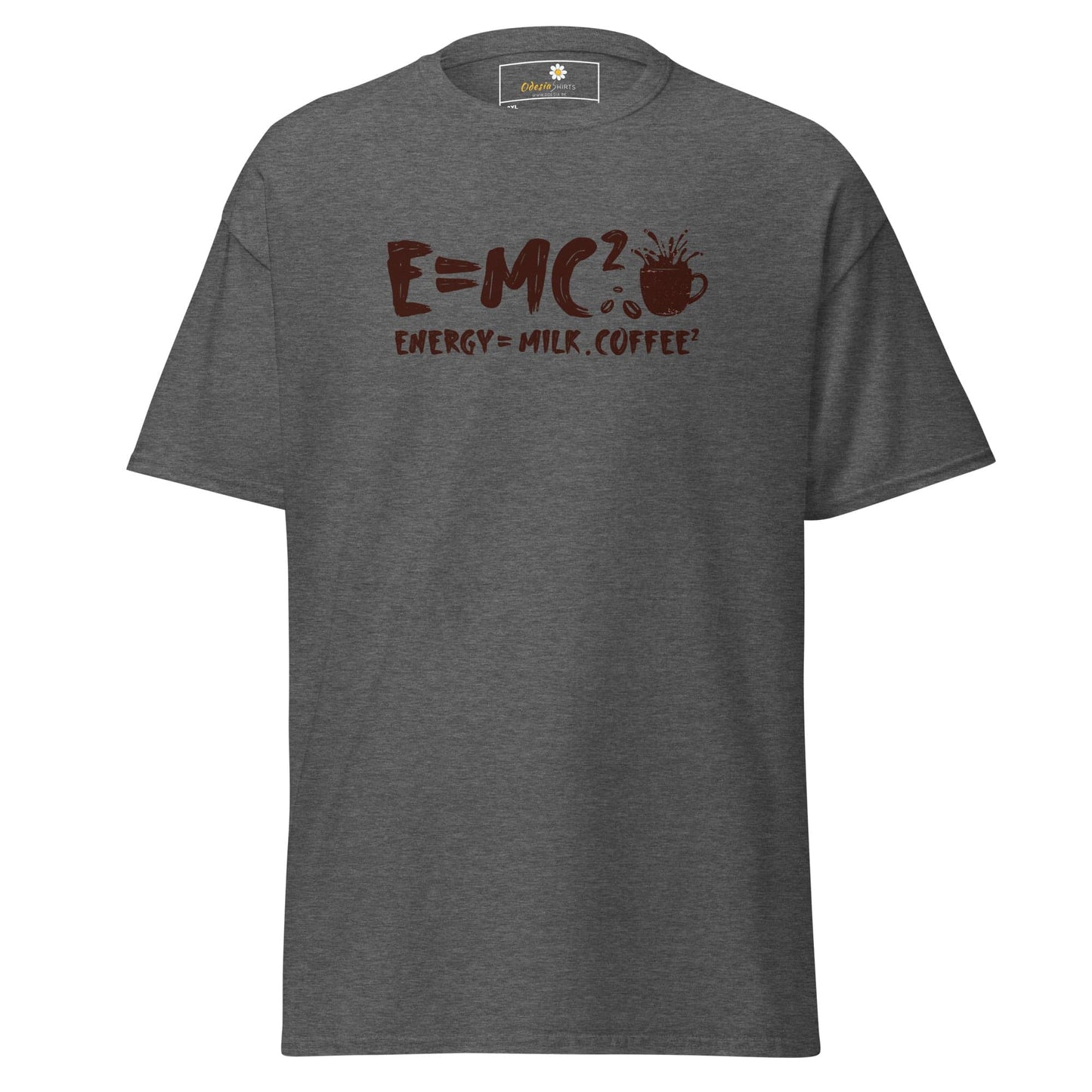 Gray t-shirt with coffee equation.