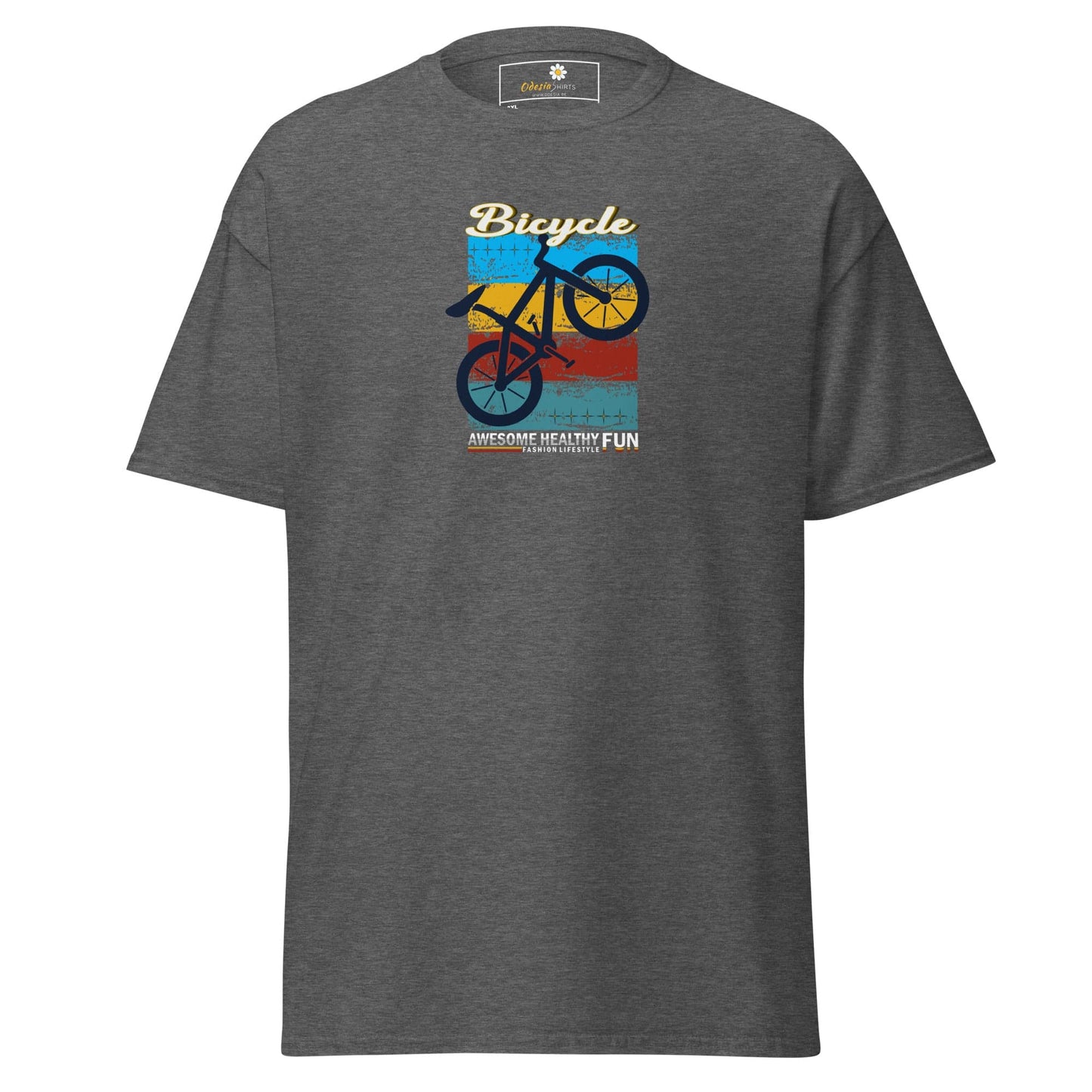 Gray T-shirt with bicycle graphic for men and women in 2XL to 5XL sizes