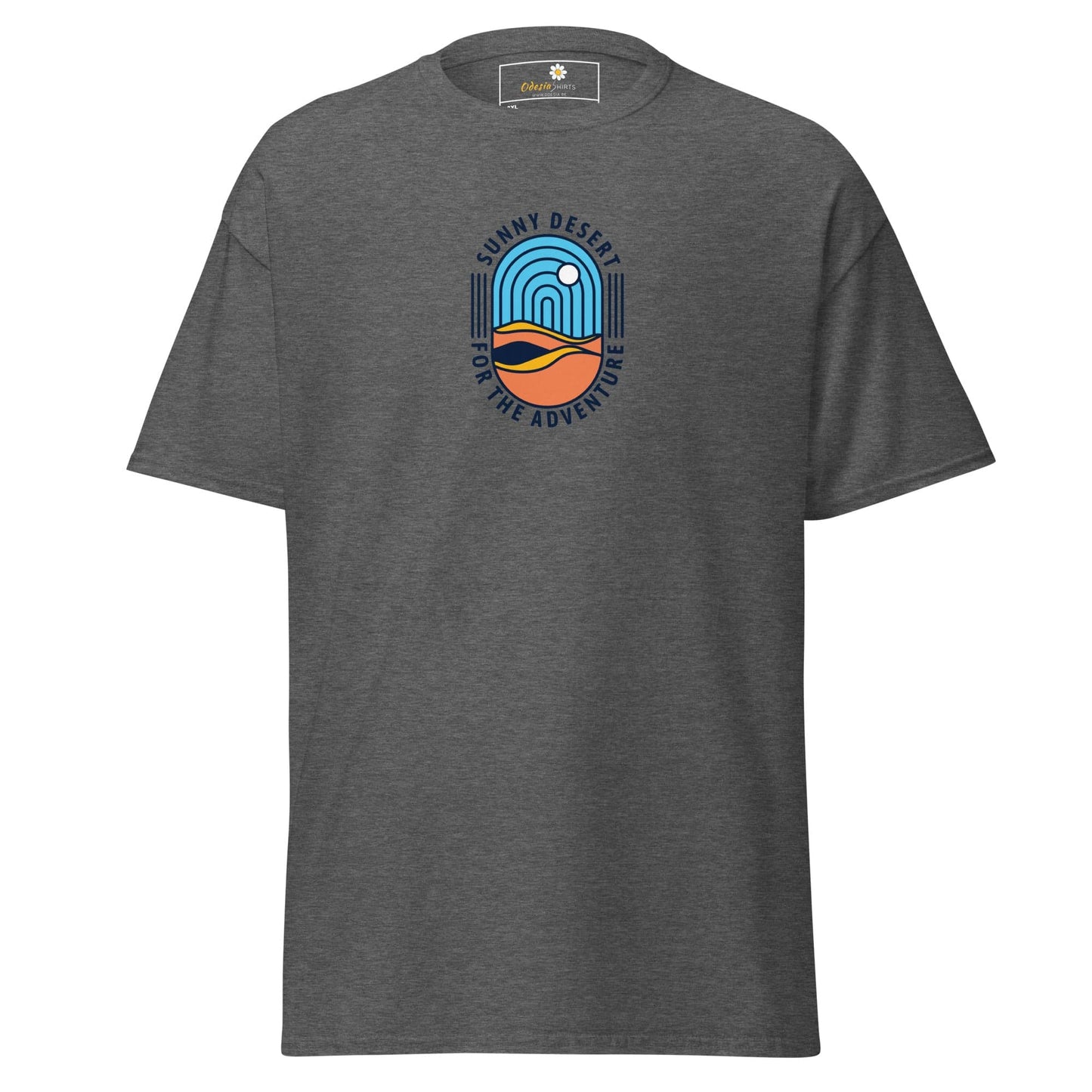 Gray T-shirt featuring a desert graphic, suitable for men and women, available in 2XL to 5XL