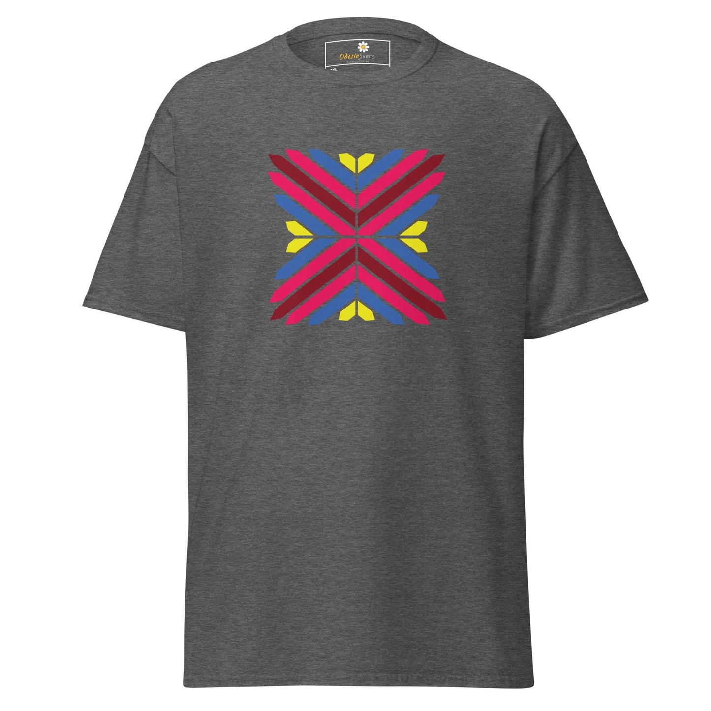Gray T-shirt with colorful geometric design from T-SHIRT DESIGN TEE for Men and Women