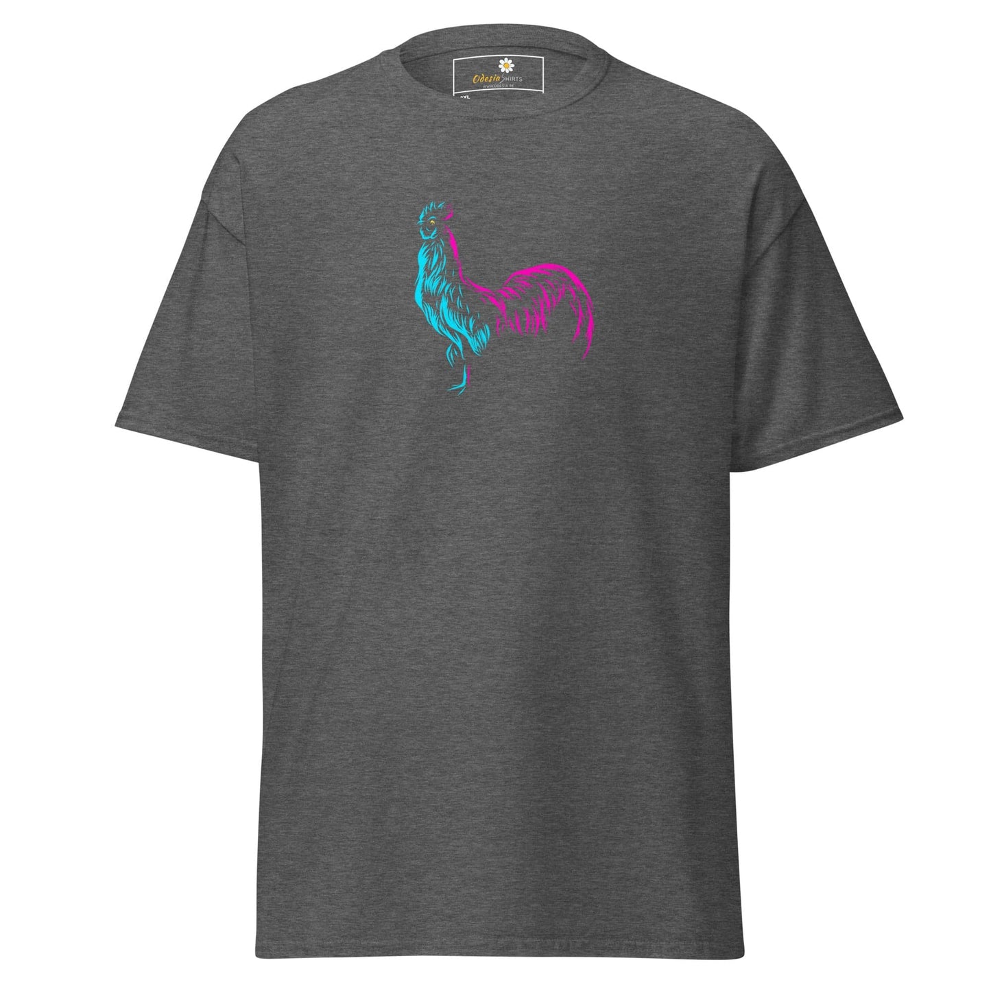 Gray T-shirt featuring a rooster design for Men and Women in sizes 2XL to 5XL