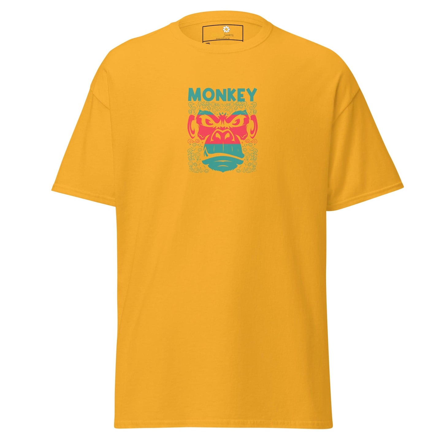 Yellow T-shirt with monkey graphic from T-SHIRT DESIGN TEE for Men and Women in sizes 2XL to 5XL